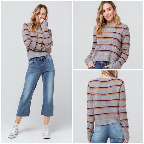 EMORY PARK Stripe Heather Gray Womens Sweater - Picture 1 of 3